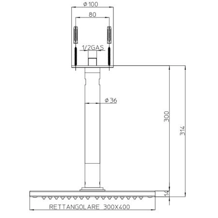 BOSSINI DREAM-RECTANGULAR Верхний душ 400 x 300 мм, 1 режим - держателем вертикальным 300 x Ø 36 мм, цвет: сатинированная нержавеющая сталь