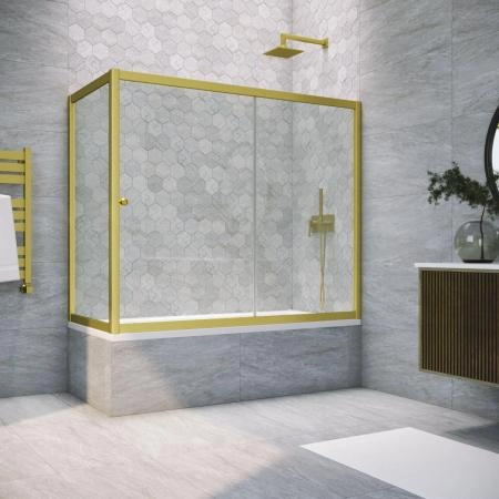 Шторка на ванную Vegas-glass ZV+ZVF NOVO 190*85 03 01, профиль золото матовое, стекло прозрачное