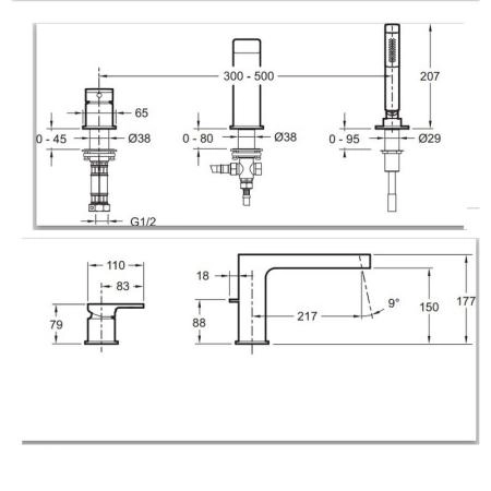 Смеситель Jacob Delafon STRAYT E37337-CP на борт ванны хром
