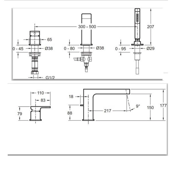 Смеситель Jacob Delafon STRAYT E37337-CP на борт ванны хром