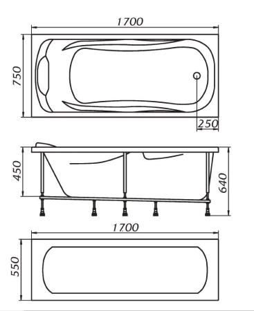 Акриловая ванна 1Marka Dipsa 170х75 см без гидромассажа