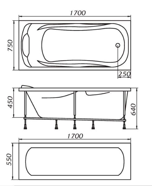 Акриловая ванна 1Marka Dipsa 170х75 см без гидромассажа