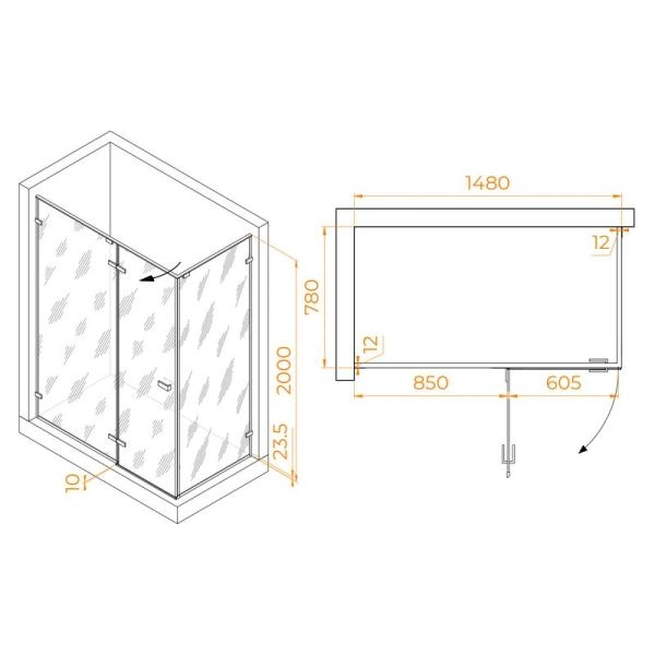 Душевой уголок RGW SV-040B Stilvoll 150x80 Черный матовый прозрачное