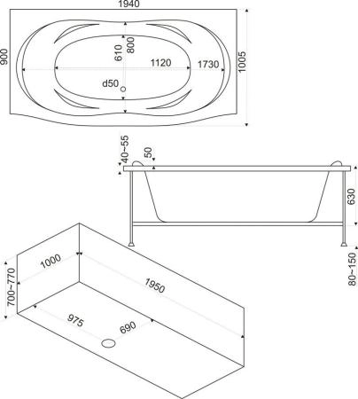 Ванна Bas Фиеста 194x90 без гидромассажа