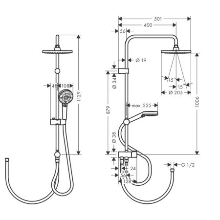 Hansgrohe Vernis Blend Душевая стойка с верхним душем 200 1jet Reno, цвет: матовый черный