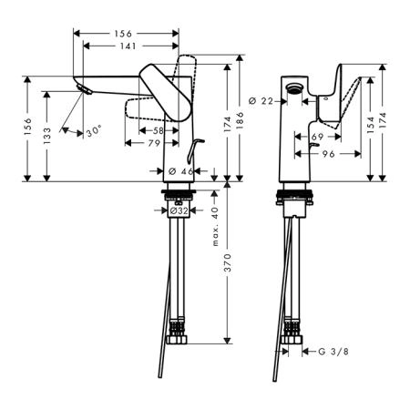 Hansgrohe Talis E Смеситель для раковины 150, на 1 отв, с донным клапаном, излив 141мм, цвет: шлифованный черный хром