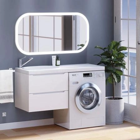 Тумба под стиральную машину Uperwood Tanos 60 см подвесная с раковиной Bruks 120 см левая, белая