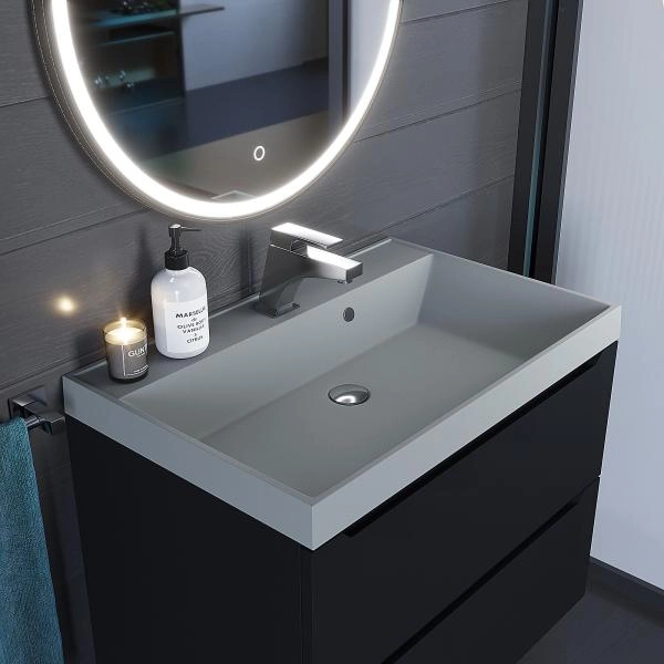 Раковина кварцевая Uperwood Classic Quartz 70 см, серая матовая, платина