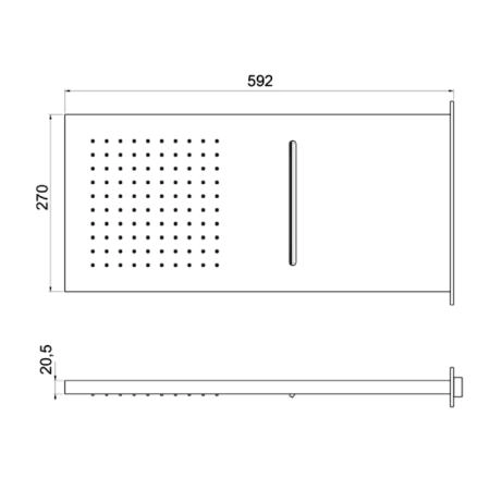 Almar Slim Square Верхний душ 59.2х27см., настенный, 2 режима, цвет: Brushed Stainless Steel