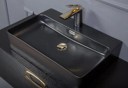 Раковина керамика Bohemeпрямоугольная под смеситель Черная VALLESSI 875