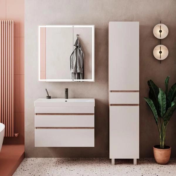 Тумба для ванной Volna Conty 80.2Y Белый/дуб сонома подвесная (9696) раковина отдельно