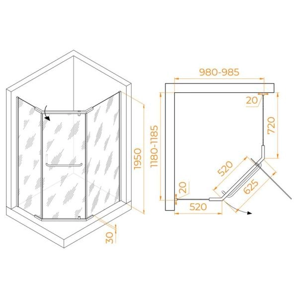 Душевой уголок RGW PA-091 Passage 120x100 Хром прозрачное