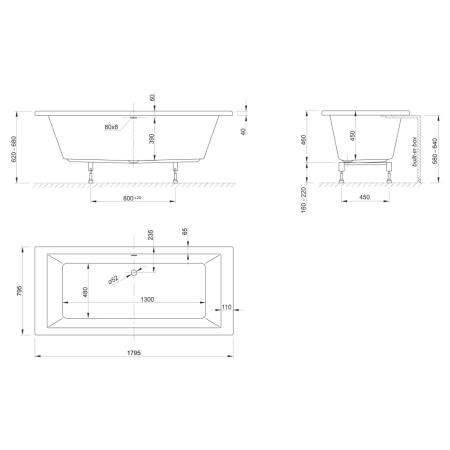 Knief Culture FIT Ванна встраиваемая 180x80x60см с ножками, цвет: белый