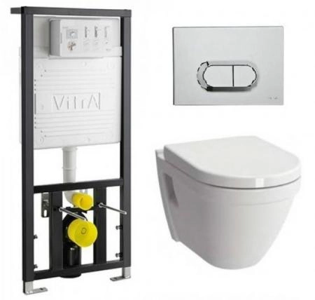 Унитаз с инсталляцией VitrA S50 9003B003-7201 Rim-Ex, (инсталляция, клавиша смыва, унитаз безободковый с микролифтом)