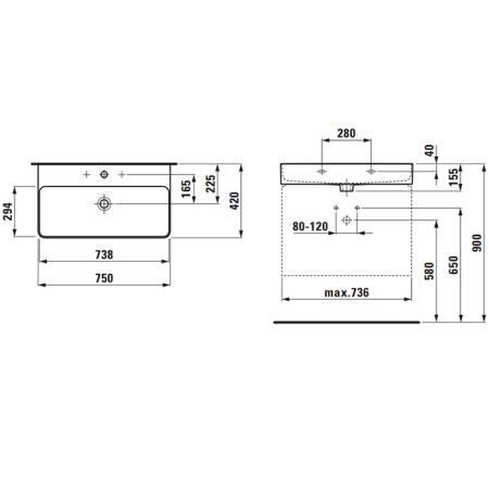 Laufen VAL Раковина 750х420х115мм с 1 отв. под смеситель, с покр. LLC, цвет: белый
