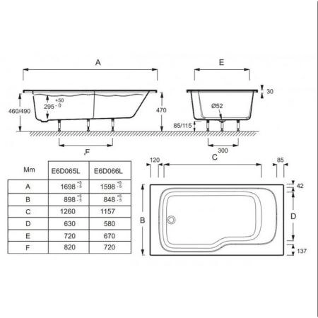 Ванна Jacob Delafon BAIN-DOUCHE MALICE E6D066L-00 160х85 см левая