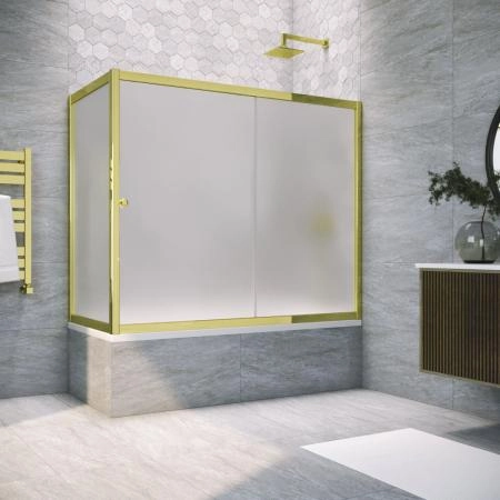 Шторка на ванную Vegas-glass ZV+ZVF TUR NOVO 160*70 09 10, профиль золото глянцевое, стекло сатин