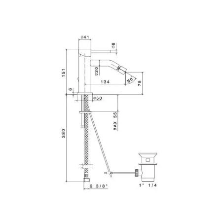 Смеситель Kerama Marazzi Eterna/Этерна 69623XKM.50.050 для биде c донным клапаном, нержавеющая сталь