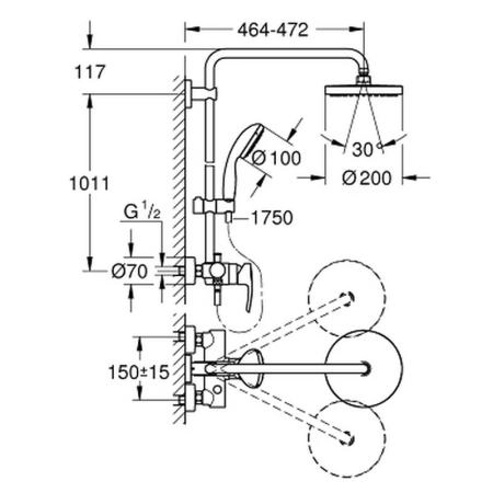 Душевая система Grohe Tempesta 26244001 Cosmopolitan 210, 1/2 режима