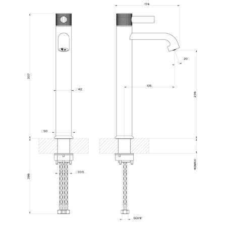 Gessi Inciso Смеситель для раковины на 1 отверстие, высокий h=337мм, без донного клапана Цвет: finox