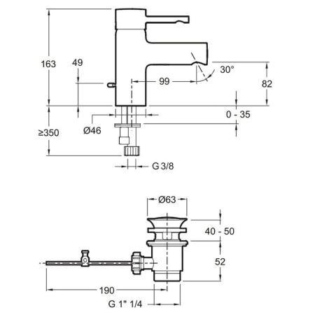 Смеситель Jacob Delafon CUFF E37041-CP для раковины с донным клапаном хром