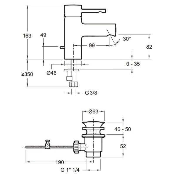 Смеситель Jacob Delafon CUFF E37041-CP для раковины с донным клапаном хром