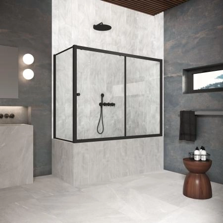 Шторка на ванную Vegas-glass ZV+ZVF Protec 170*70 02М 01, профиль черный матовый, стекло прозрачное