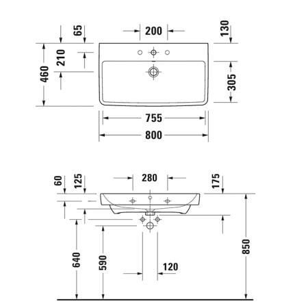 Duravit No.1 Раковина 80х46см., 1 отв., подвесная, цвет: белый