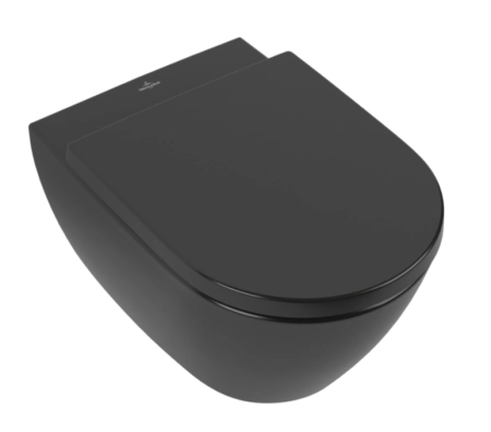Villeroy&Boch Subway 2.0 унитаз 370х560 мм, подвесной, DirectFlush, с откр. смыв. краем, горизонт. выпуск, сиденье с крышкой, цвет Ebony/Ceramicplus