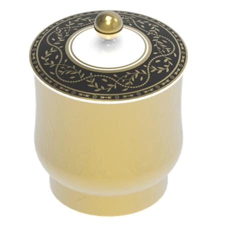 THG MARQUISE NOIR DECOR OR Китайская лакированная коробка с белой керамической крышкой Ø94 мм., small size, декор черный/золото, цвет: золото