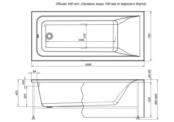 Акриловая ванна Aquanet Bright 170x75