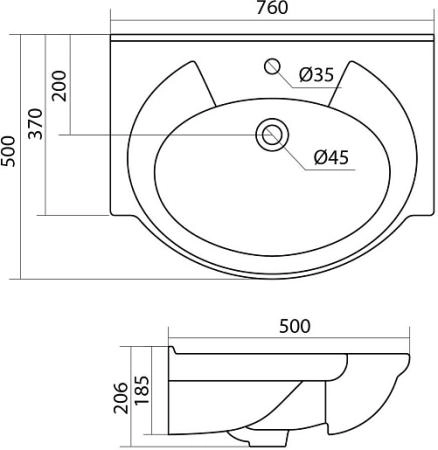 Тумба с раковиной Style Line Венеция 75 (2 ящ.) под умывальник Байкал 75
