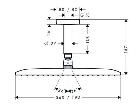 Hansgrohe Raindance Е 27381000 верхний душ Air 1jet 36x19 см цвет хром