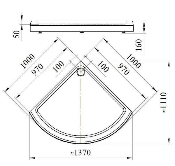 Поддон к душевому углу Найт 100 (радиальный поддон на раме-подставке с устройством слива)