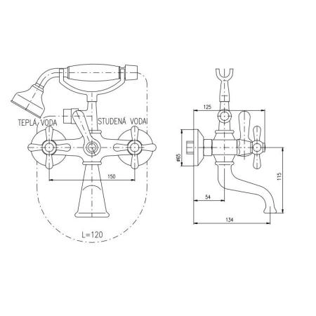 Смеситель Rav Slezak MORAVA RETRO MK559.5/2Z для ванны, цвет Золото с верхним душем
