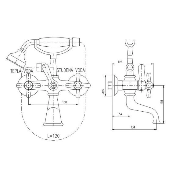 Смеситель Rav Slezak MORAVA RETRO MK559.5/2Z для ванны, цвет Золото с верхним душем
