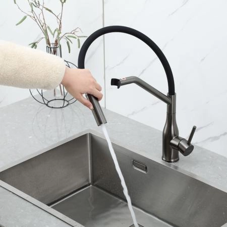 Смеситель GAPPO G4098-19 для кухни с гибким изливом, оружейная сталь