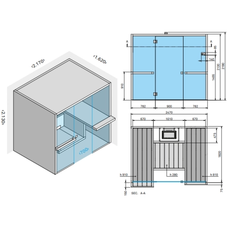 Effegibi Air 60 Био-Сауна 217x162x213см, угловая SX, цвет: осина термообработанная