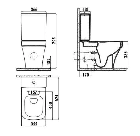 Унитаз CREAVIT SOLO безободковый SO361-11CB00E-0000 (бачок и сиденье отдельно)
