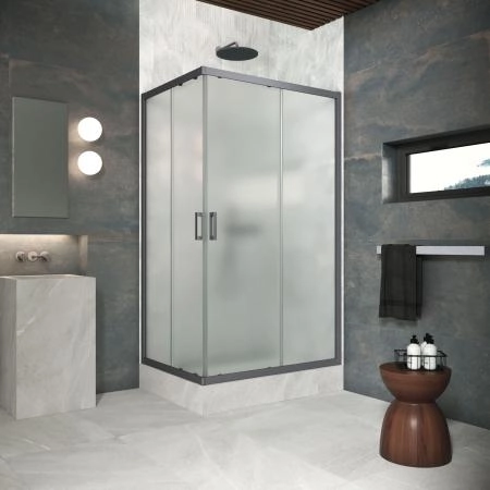 Душевой уголок Vegas-glass ZA-F Protec 110*95 06 10, профиль GunMetal, стекло сатин