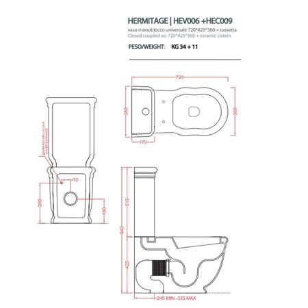 Artceram HERMITAGE унитаз моноблок пристенный  71х36см, с креплением, цвет: черный