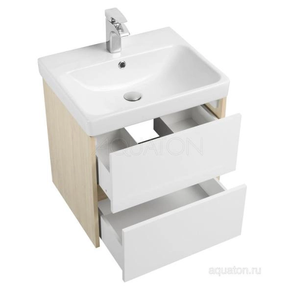 Тумба под раковину AQUATON Сканди 55 белая, дуб верона 1A251701SDB20