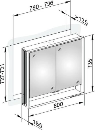 Зеркальный шкаф Keuco Royal Lumos 800 x 735 x 165 mm встраиваемый 14312171301