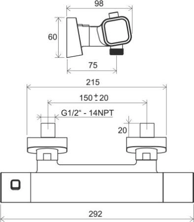 Смеситель для душа Ravak Termo 300 TD 033.00/150 термостат X070102