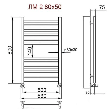 Полотенцесушитель водяной Ника Modern ЛМ 2 100/40 с вентилями
