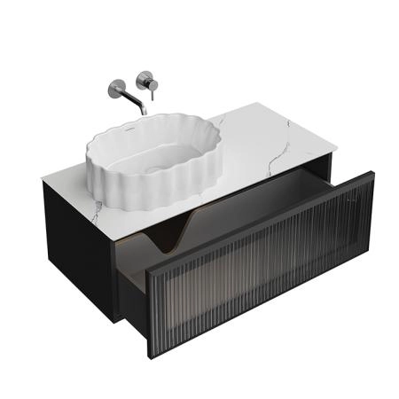 Kerama Marazzi ICONICO Тумба подвесная 100 с рифленым стеклом, 1 ящик, со столешницей, цвет: черный