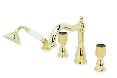 Смеситель врезной 4 отв. Boheme ROYAL CRYSTAL BLACK, золото_Комплект 395-Royal/CRST black