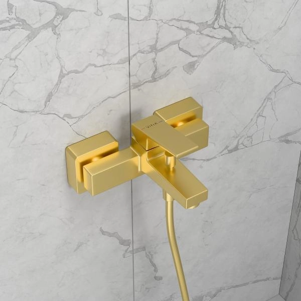 Смеситель VitrA Minimax Square  A4352025EXP настенный однорычажный брашированное золото латунь