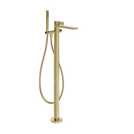 Gessi Inverso Rigato Смеситель для ванны, напольный, с переключателем и ручным душем, цвет: Brass Brushed PVD