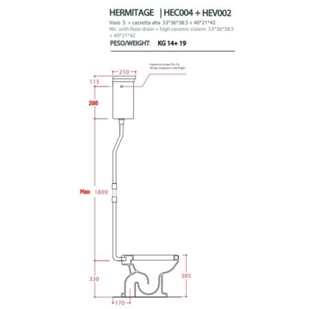 Artceram HERMITAGE Унитаз приставной слив в пол, 36х55см, с крепежом в комплекте, цвет белый с бачком с высокой трубой, цвет: хром